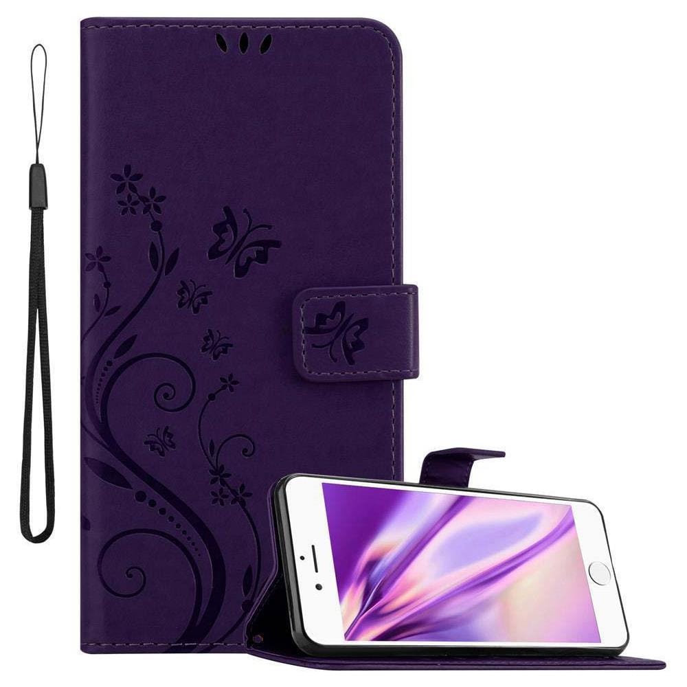 Custodia Compatibile Con Apple Iphone 6 Plus / Iphone 6s Plus In Lilla Scuro Fiore - Coperchio Protettivo In Design Floreale Con Chiusura Magnetica, Funzione Stand E Slot Per Carte - Foto 1