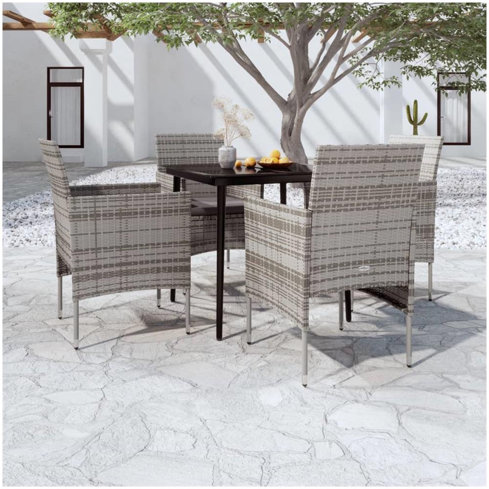 Set Da Pranzo Da Giardino Grigio E Nero 5 Pz Con Cuscini - Foto 1