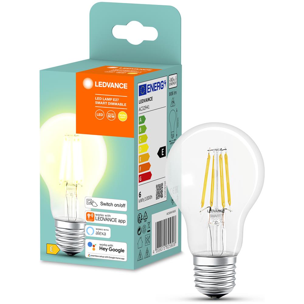 Ledvance Volkslicht, Lampada Smart Led Con Bluetooth Mesh, Controllabile Anche Con Alexa E Google Assistant, Sostituisce Le Tradizionali Lampade 60w, Bianco Caldo (2700k), Smart Dimmable, 1 Confezione - Foto 2