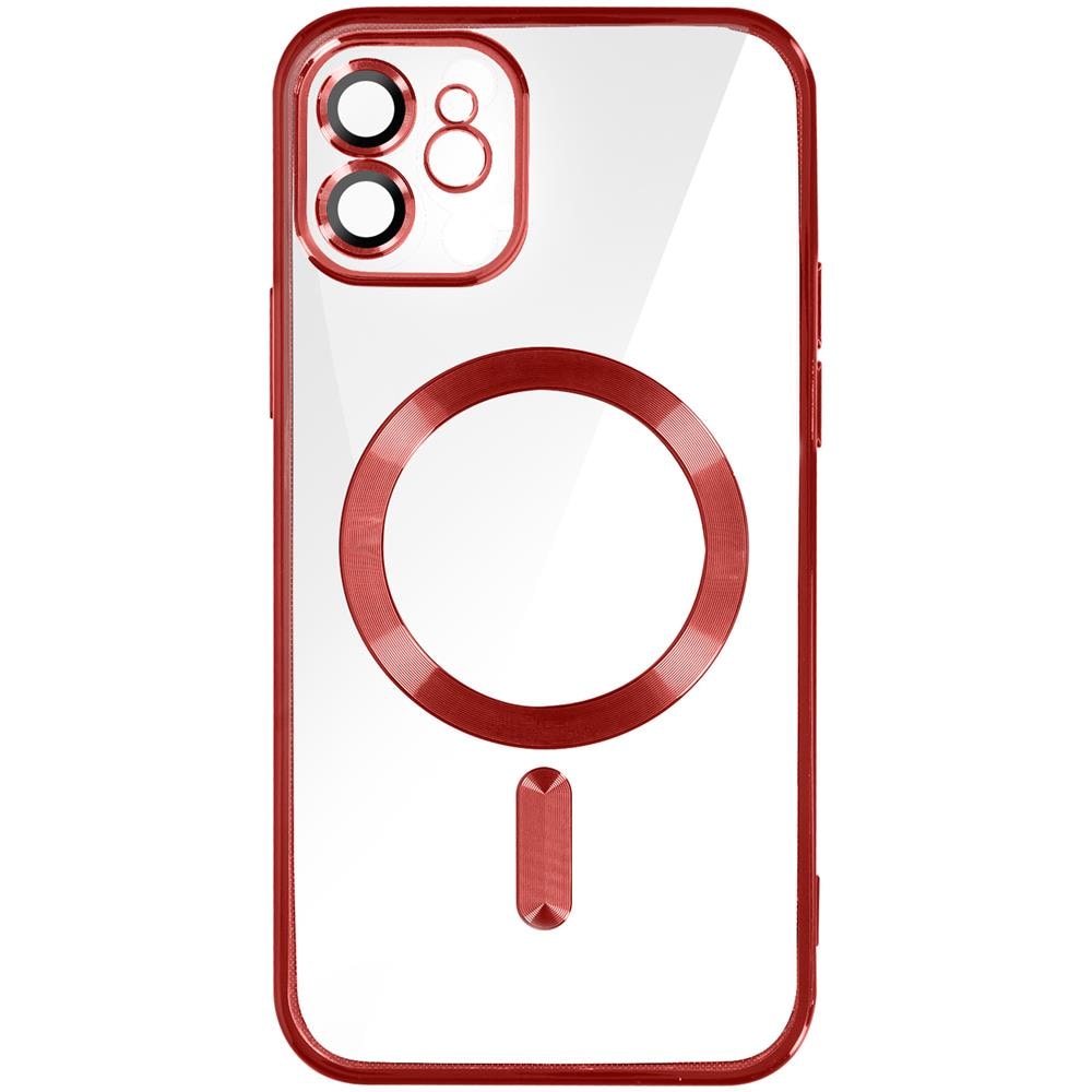 Cover Magsafe Per Iphone 12 Silicone Protezione Fotocamera Bordo Cromato Rosso - Foto 1