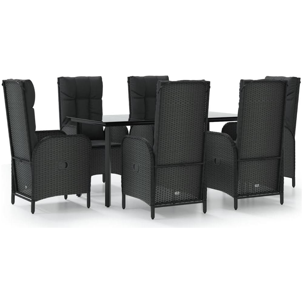 Set Da Pranzo Da Giardino 7 Pz Nero Con Cuscini In Polyrattan - Foto 2