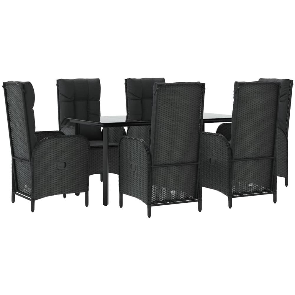 Set Da Pranzo Da Giardino 7 Pz Nero Con Cuscini In Polyrattan - Foto 3