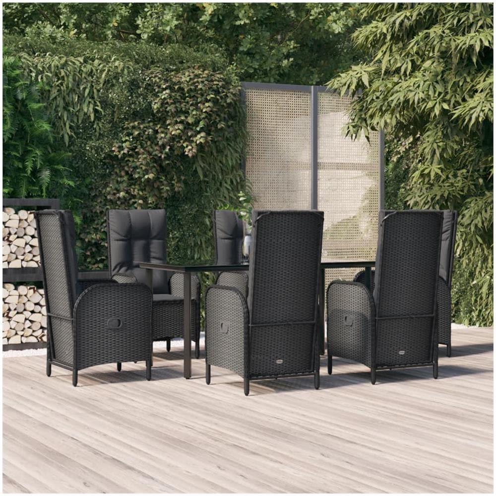 Set Da Pranzo Da Giardino 7 Pz Nero Con Cuscini In Polyrattan - Foto 1