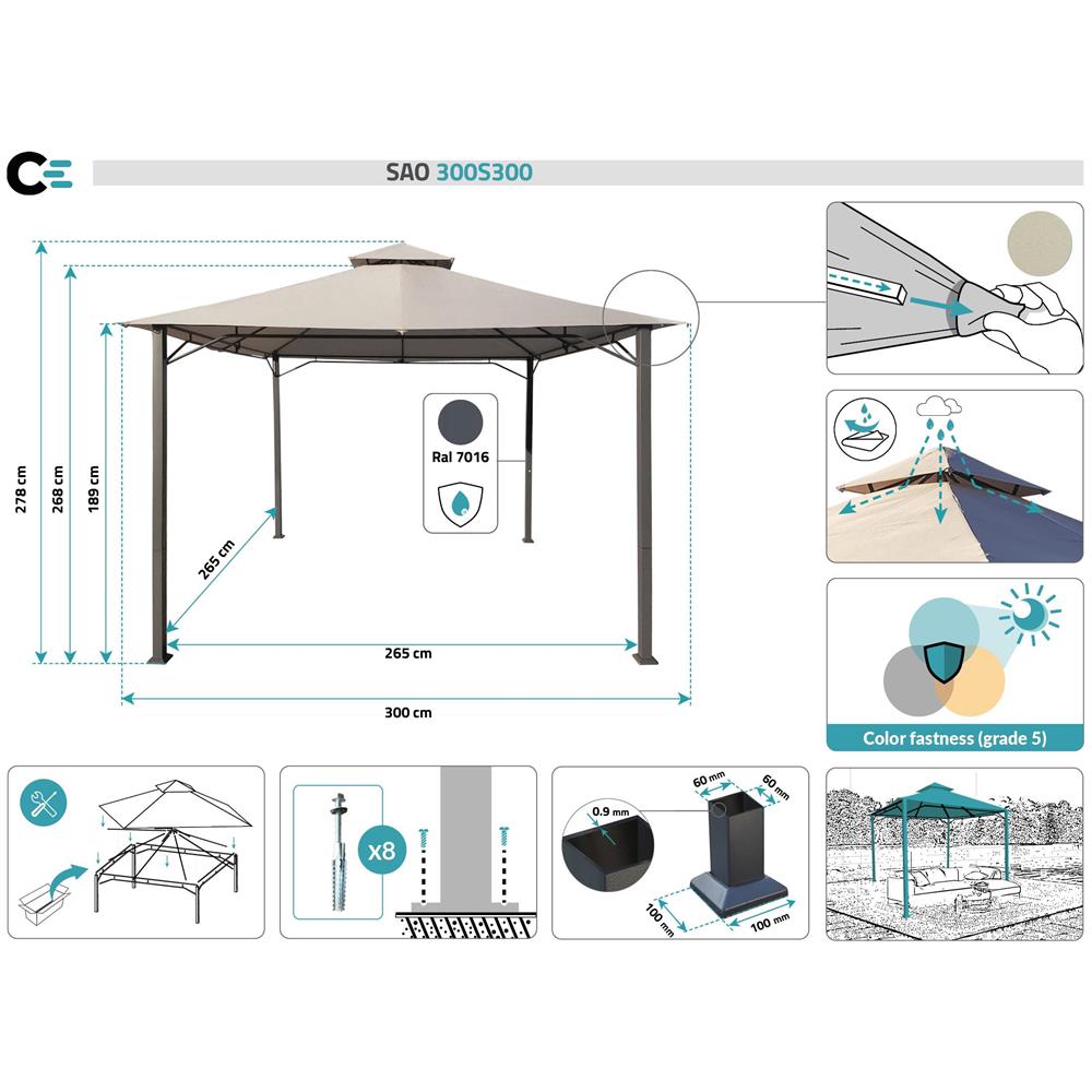 Gazebo Da Giardino Sao 300s300 Beige - Foto 6