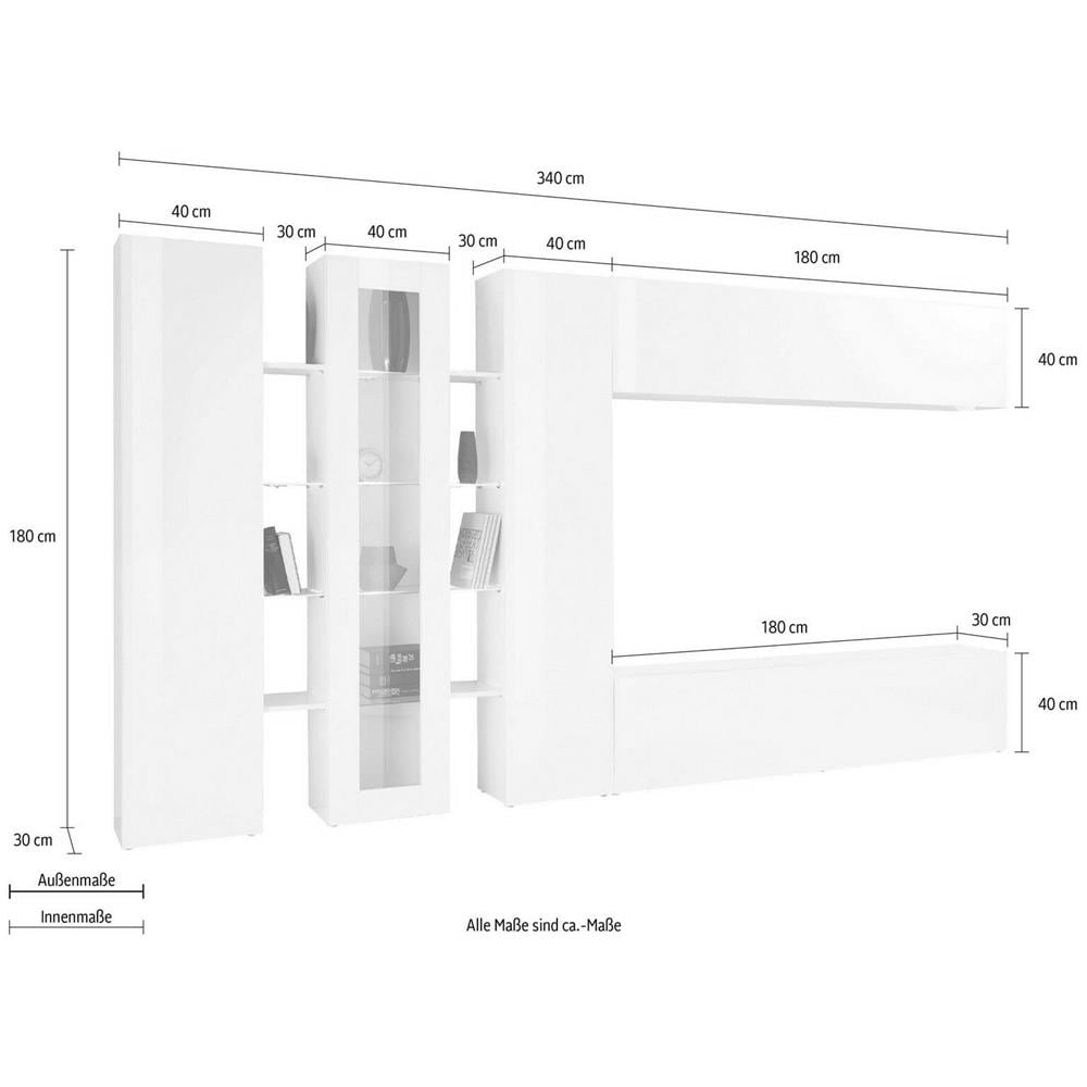 Parete Attrezzata Ivano, Set Salotto Porta Tv, Mobile Soggiorno Con Vetrina E Luce Led, 100% Made In Italy, Cm 320x30h180, Antracite - Foto 2