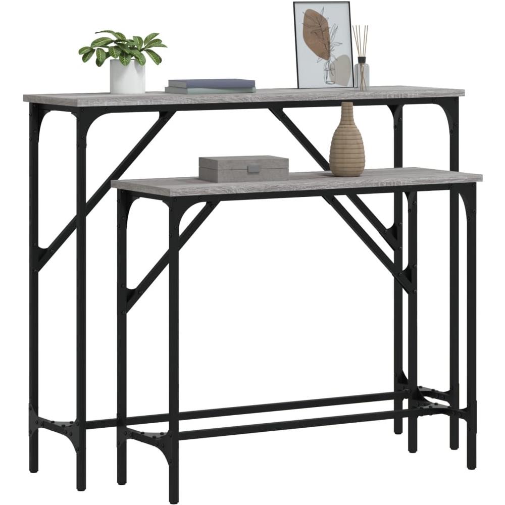 Tavolini Consolle 2 Pz Grigio Sonoma In Legno Multistrato - Foto 3