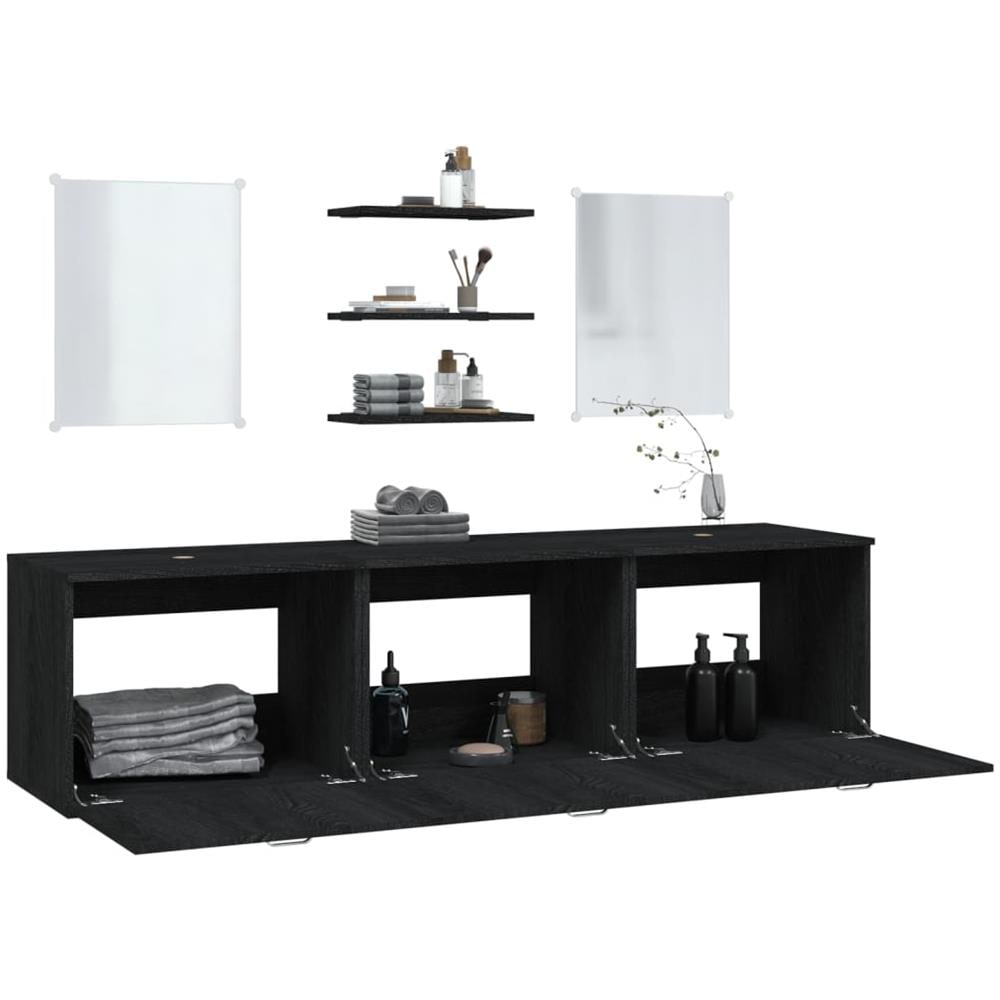 Set Mobili Da Bagno 6 Pz Nero In Legno Multistrato - Foto 3