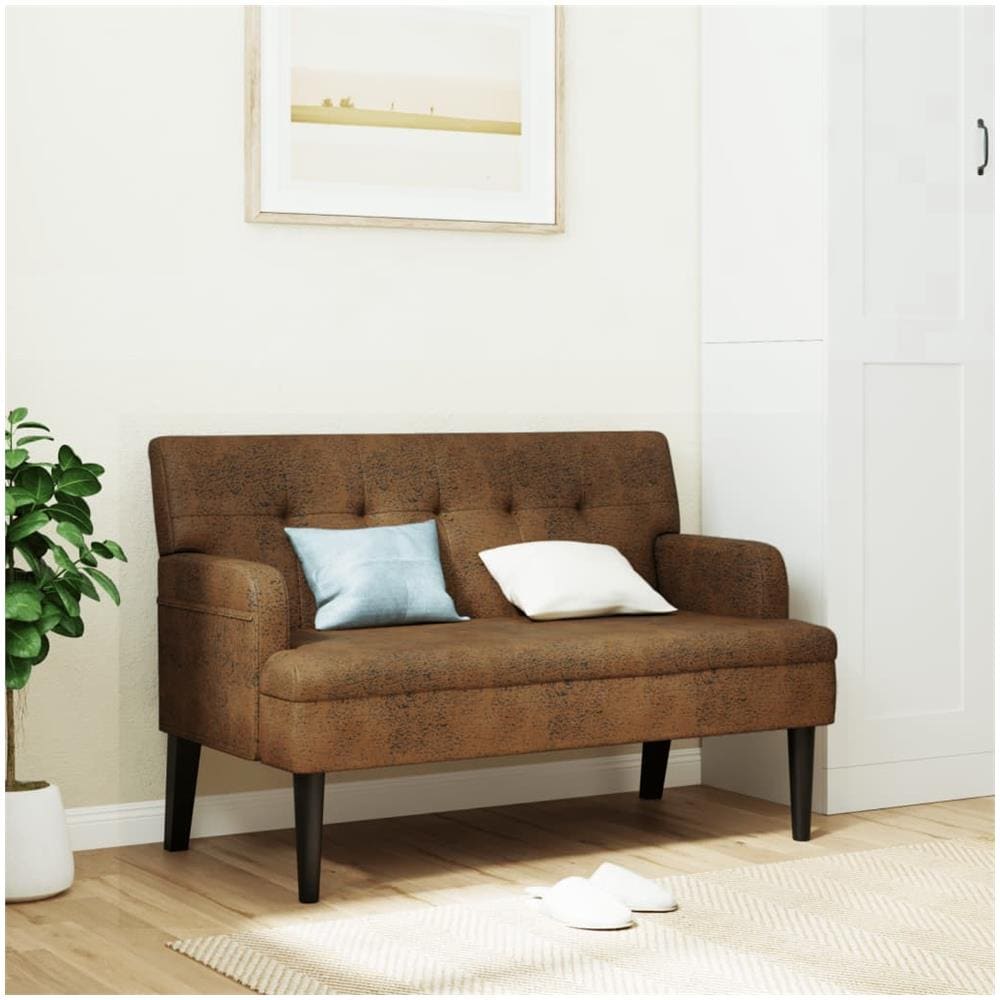 Panca Con Schienale Marrone 112x65,5x75 Cm In Scamosciato - Foto 1