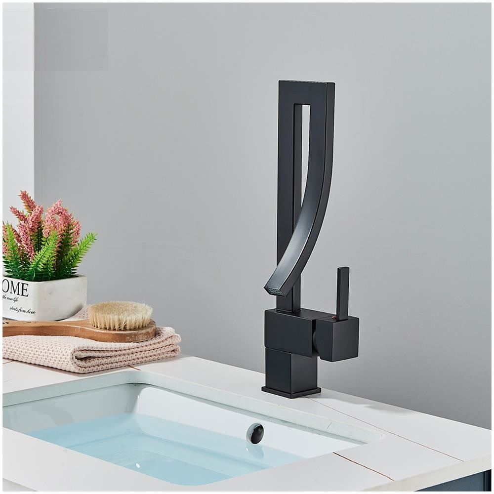 Rubinetto per lavabo da bagno, Blackswan, tipo M296, modello a cascata nero opaco, misura 34 cm - Foto 2