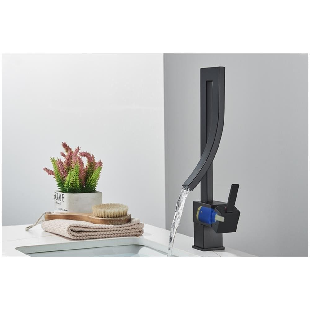 Rubinetto per lavabo da bagno, Blackswan, tipo M296, modello a cascata nero opaco, misura 34 cm - Foto 4
