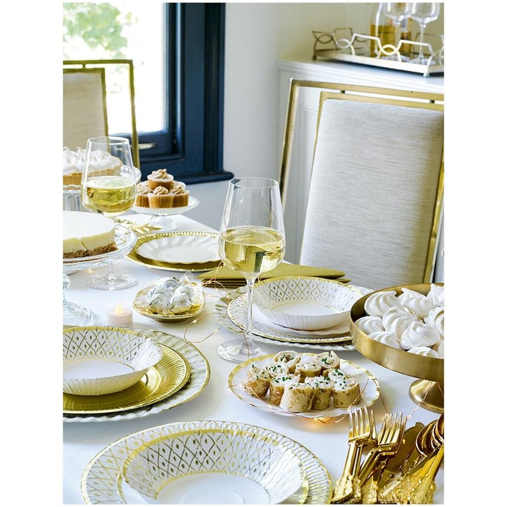 Talking Tables - 8 Grandi Piatti In Cartone Geometria Oro E Bianca 28 Cm - Foto 2