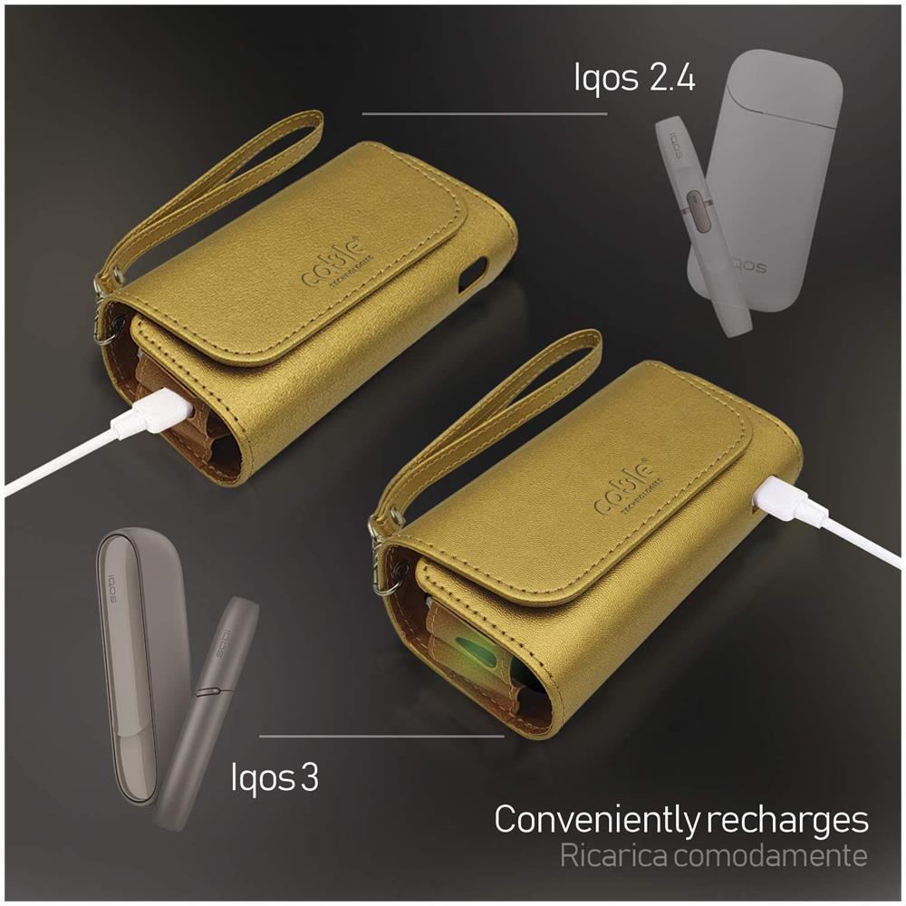 Custodia In Eco-pelle Di Alta Qualità Per Iqos 3/3 Duo / 2.4/2.4 Plus, Astuccio In Tela E Pelle Pu, organizer Iqos, Cover / borsello Sigaretta Elettronica, accessori (oro Luxury) - Foto 7