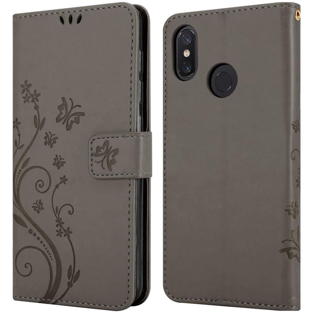 Custodia Compatibile Con Xiaomi 8 In Grigio Fiore - Coperchio Protettivo In Design Floreale Con Chiusura Magnetica, Funzione Stand E Slot Per Carte - Foto 8