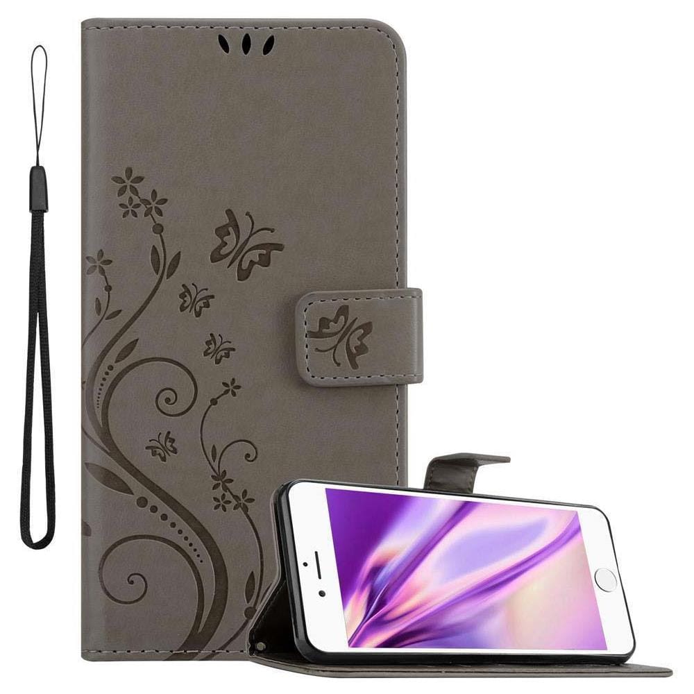 Custodia Compatibile Con Apple Iphone 6 Plus / Iphone 6s Plus In Grigio Fiore - Coperchio Protettivo In Design Floreale Con Chiusura Magnetica, Funzione Stand E Slot Per Carte - Foto 1