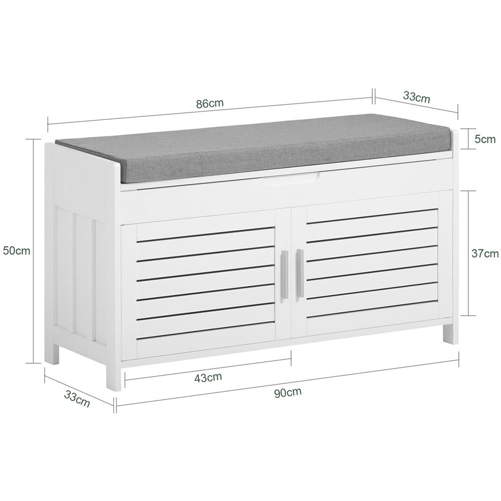 Panca Contenitore Con 2 Ante Scarpiera Con Vano Portaoggetti Panca Ingresso Bianco, L90xp33xa50 Cm Fsr102-w - Foto 2