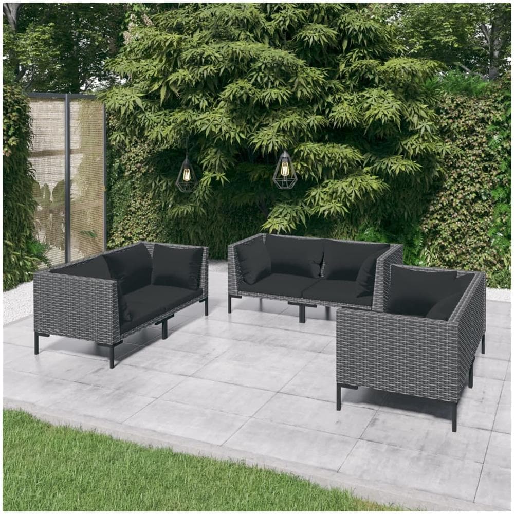 Set Divani Giardino 6 Pz Con Cuscini In Polyrattan Grigio Scuro - Foto 1