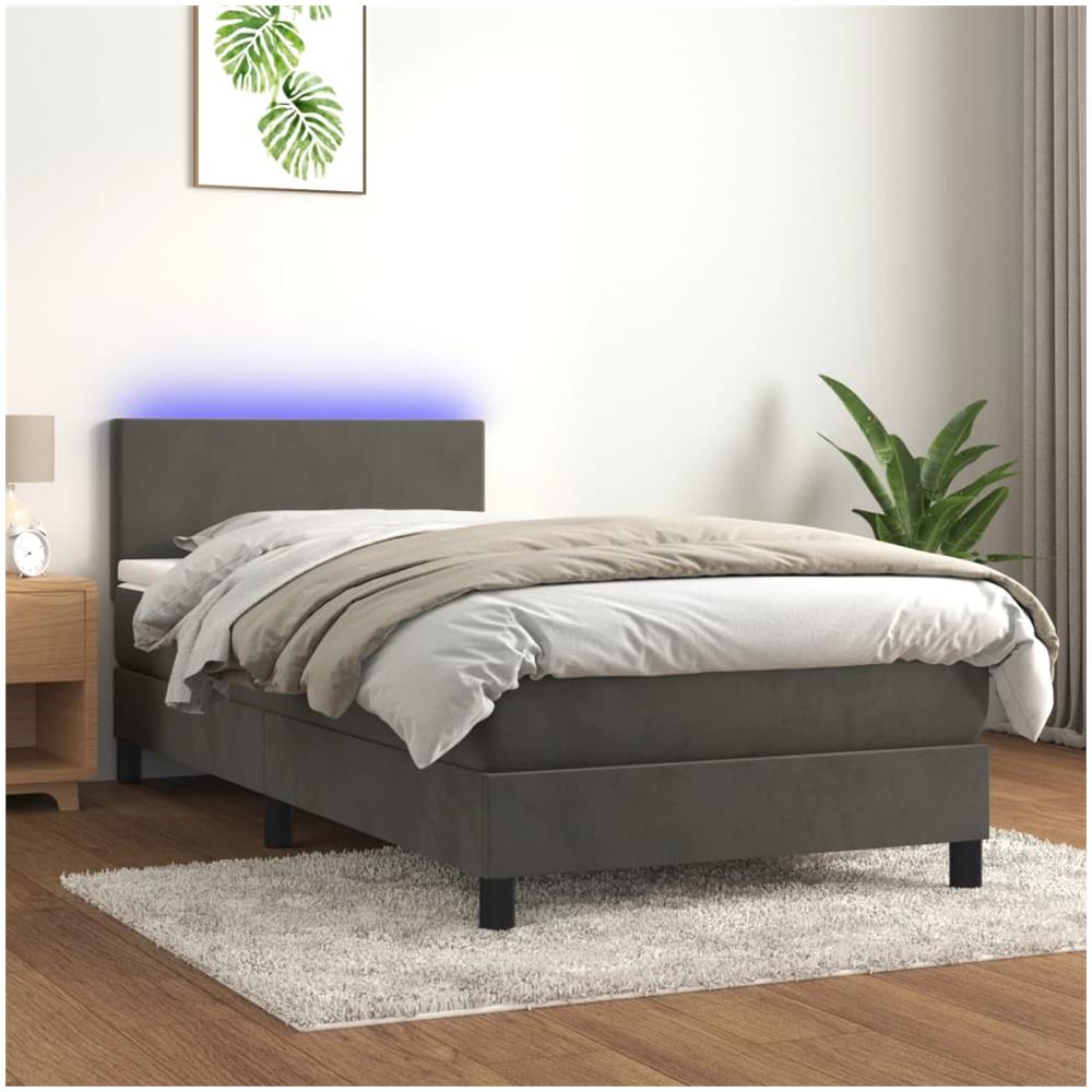 Letto A Molle Con Materasso E Led Grigio Scuro 90x200cm Velluto - Foto 1