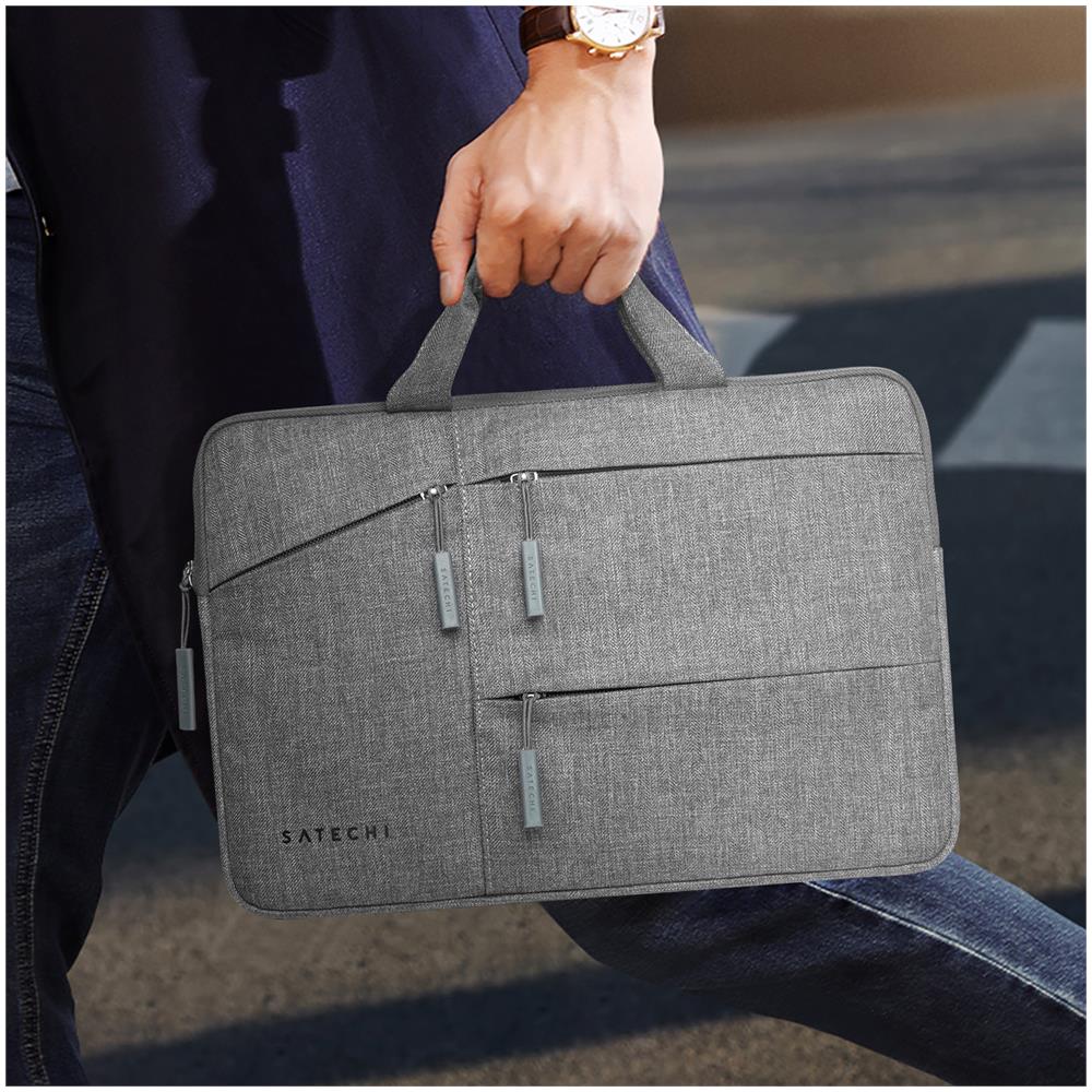 Borsa Per Macbook 13 Pollici, Nylon Impermeabile Multi-scomparto, Grigia - Foto 2