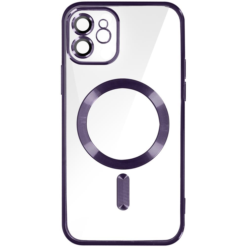 Cover Magsafe Per Iphone 12 Silicone Protezione Fotocamera Bordo Cromato Viola - Foto 1
