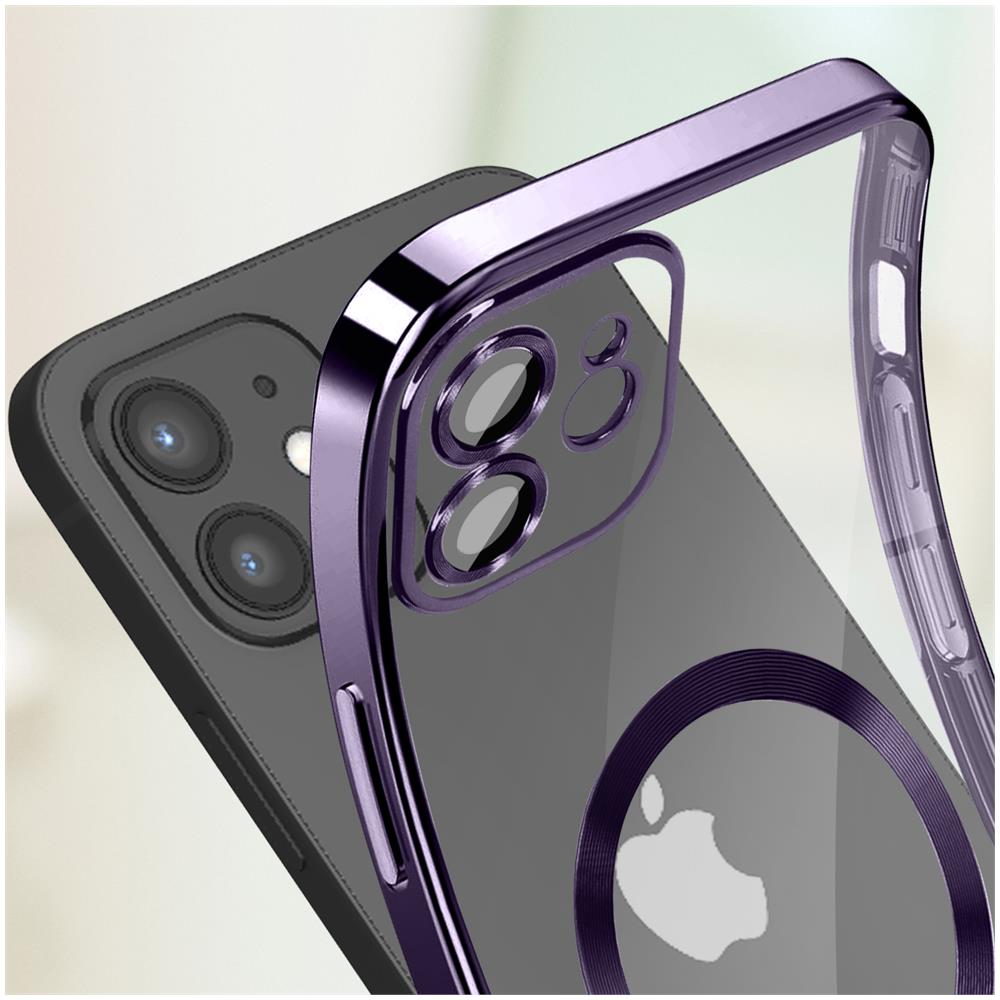 Cover Magsafe Per Iphone 12 Silicone Protezione Fotocamera Bordo Cromato Viola - Foto 5