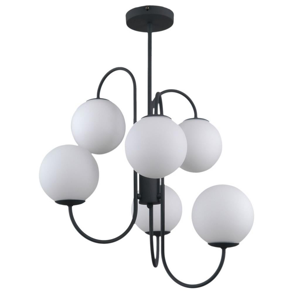 Lampada A Sospensione Industriale E Retrò Nera A 6 Luci Con Paralume Bianco, G9 - Foto 2