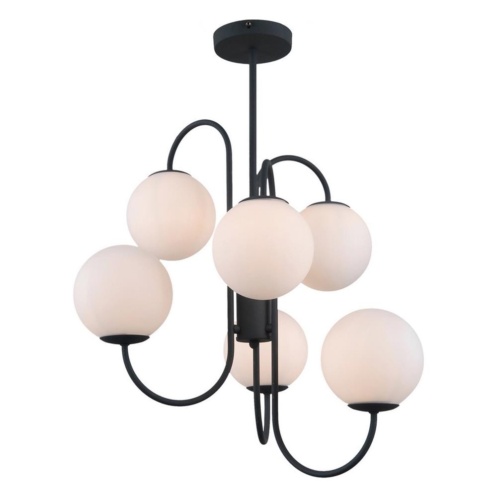 Lampada A Sospensione Industriale E Retrò Nera A 6 Luci Con Paralume Bianco, G9 - Foto 1