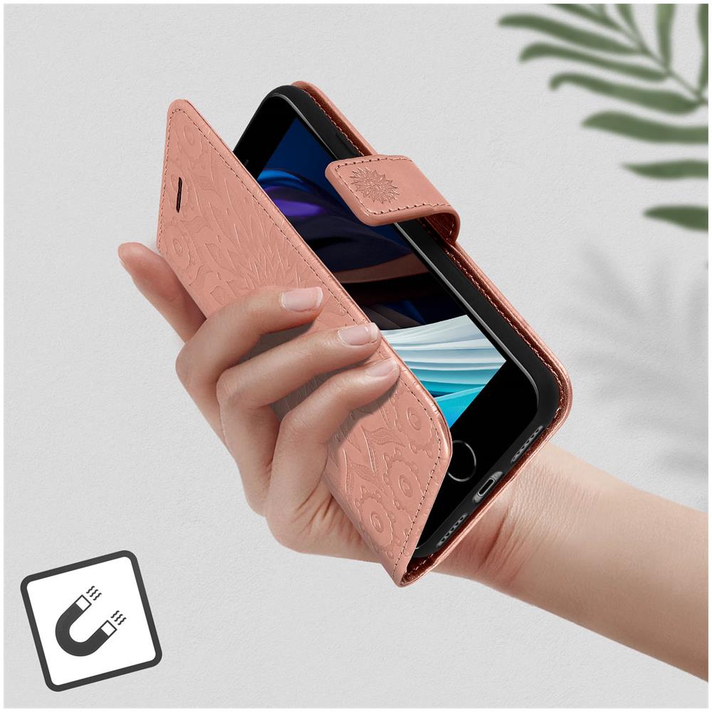 Custodia Portafoglio Iphone 7 / 8 / Se 2020, Supporto Mandala A Fiori Rosa Gold - Foto 2