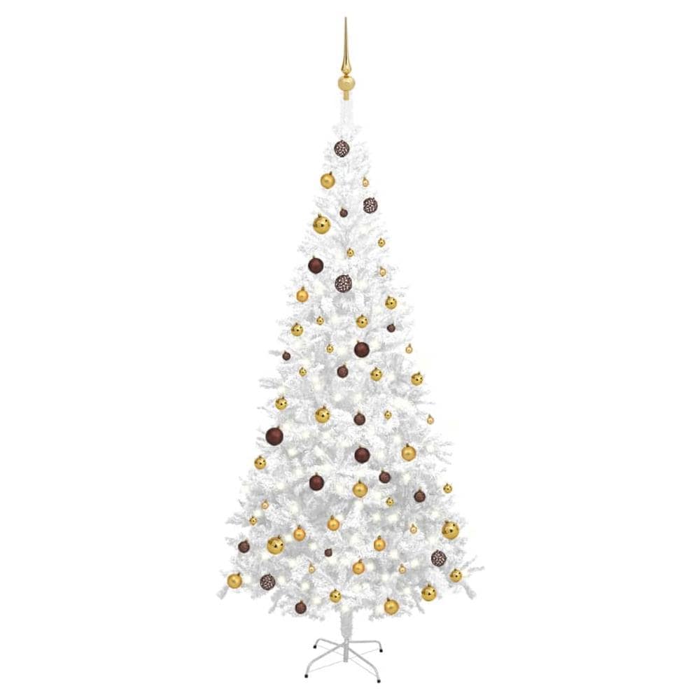 Albero Natale Artificiale LED e Palline Verde L 240 cm Bianco - Foto 1