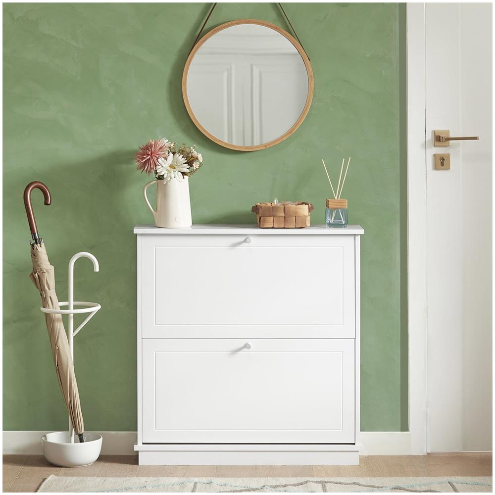 Scarpiera Con 2 Ante E 4 Ripiani, Colore: Bianco, Dimensioni: Ca. 76 X 78 X 18 Cm Fsr99-w - Foto 5