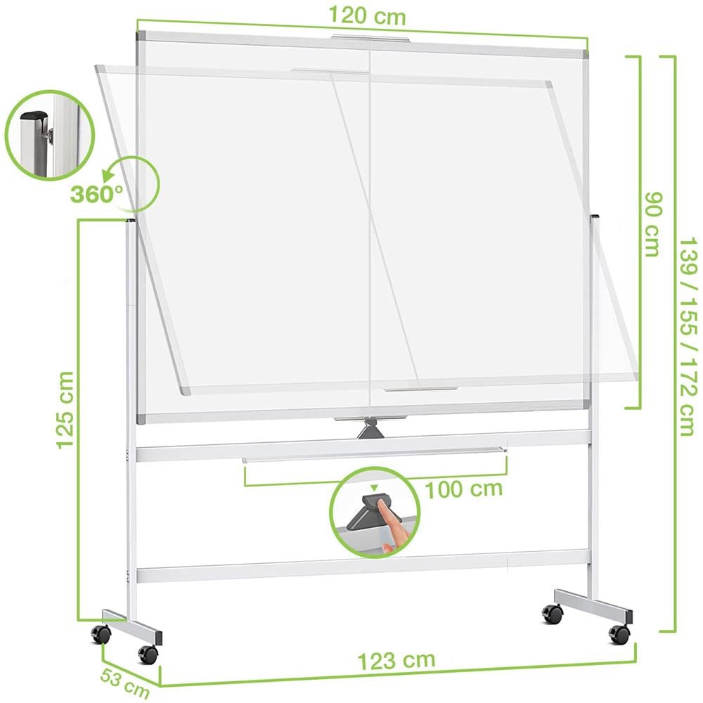 Lavagna Magnetica Bifacciale 90x120 Cm Con Ruote E Mensola Per Pennarelli Con Ganci Portablocco - Foto 3