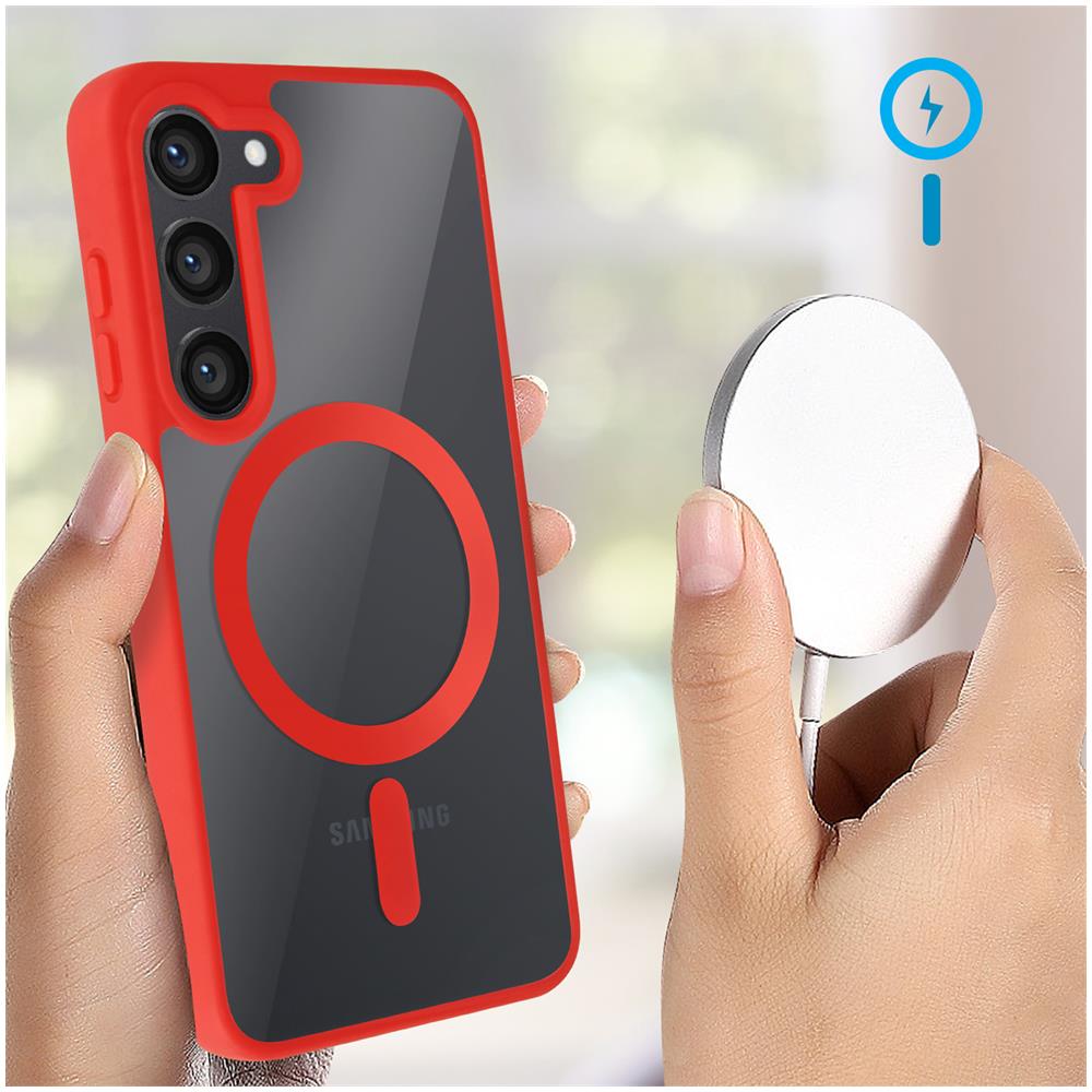 Cover Magsafe Per Samsung S23 Plus Retro Rigido Bordo In Silicone Rossa - Foto 5