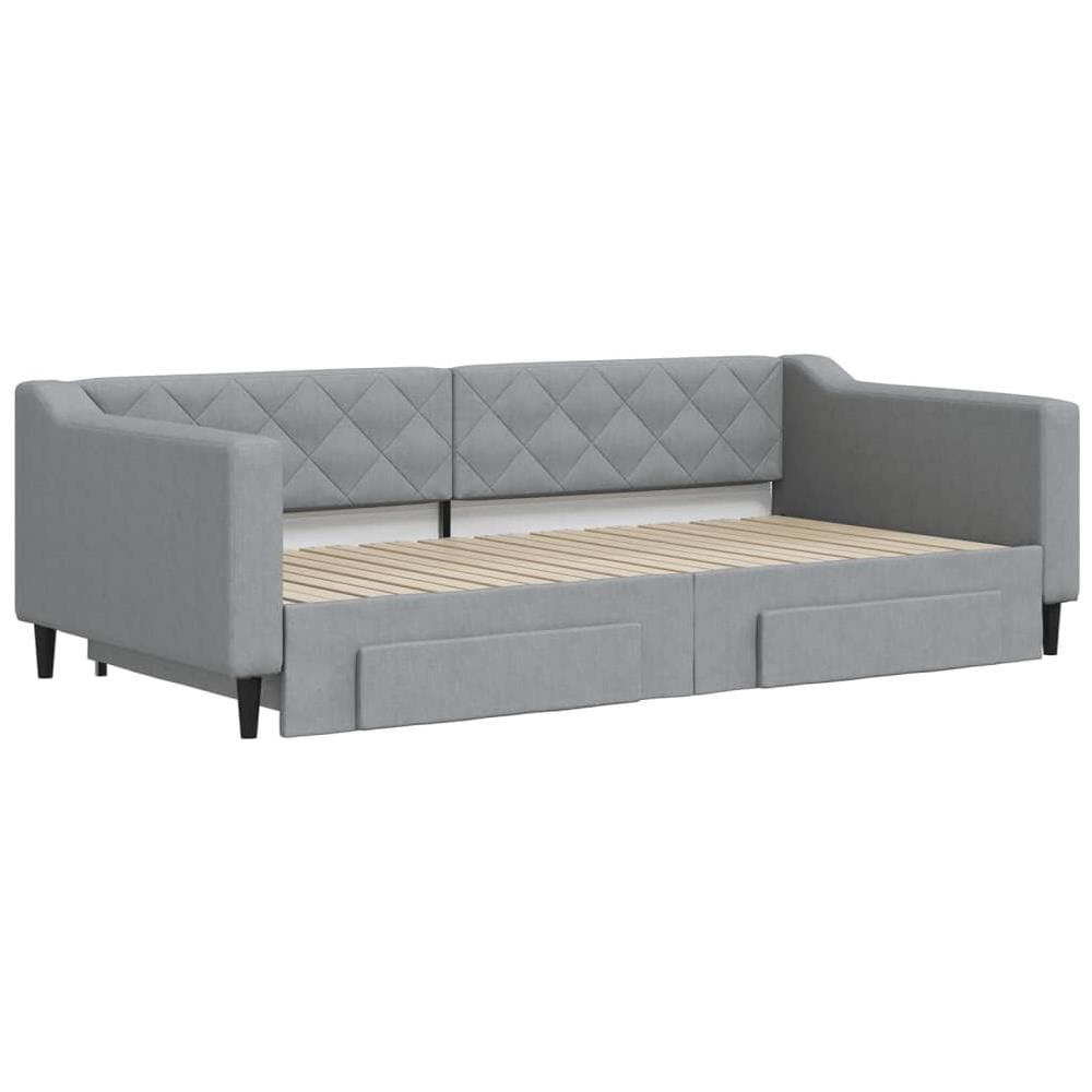 Divano Letto Estraibile Cassetti Grigio Chiaro 100x200 Tessuto - Foto 2