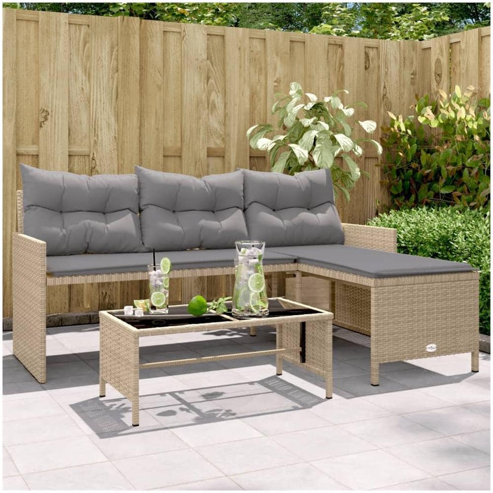 Divano Giardino con Tavolo e Cuscini a L Beige Misto Polyrattan - Foto 2