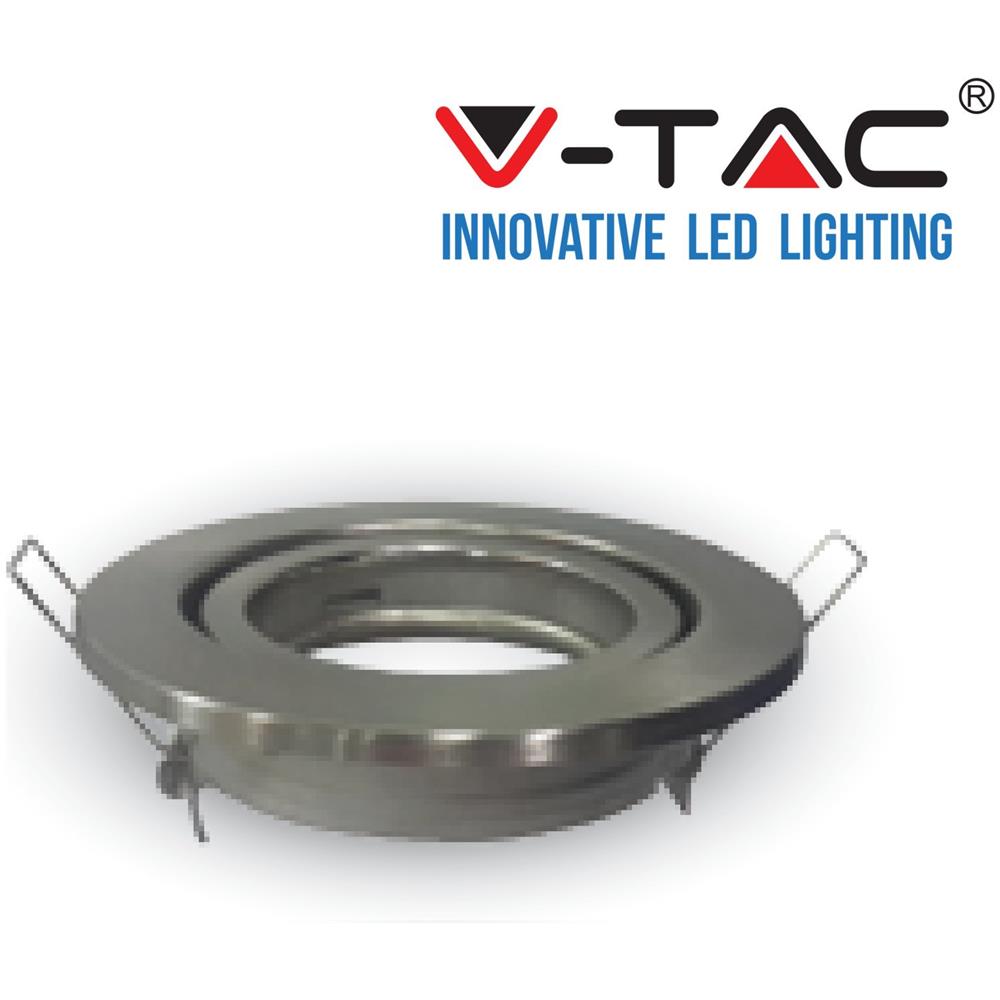 Porta Faretti Led Gu10 Incasso Orientabile Rotondo Nickel Satinato Vt-7227 Rd 3470 Con Portalampada - Foto 1