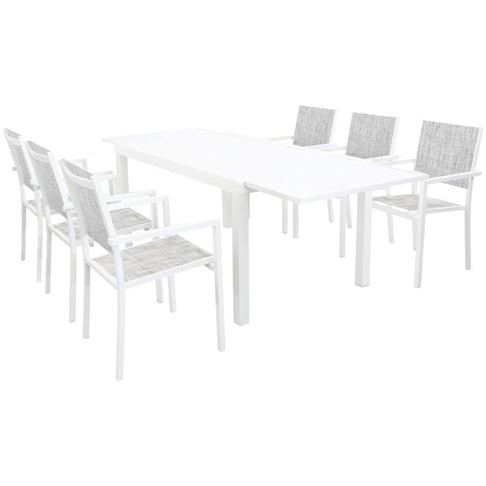 Set Tavolo Giardino Rettangolare Allungabile 160/240 X 90 Con 6 Poltrone In Alluminio Bianco Da Esterno - Foto 1