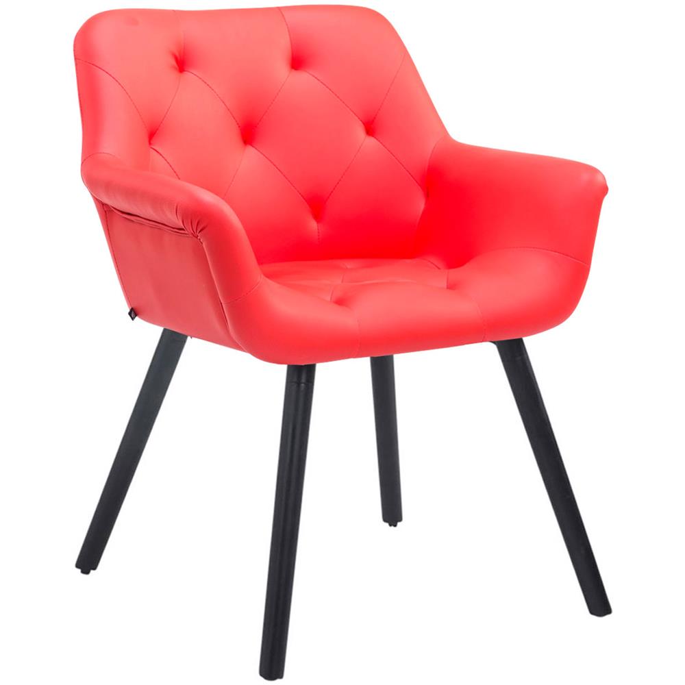 Sedia Poltroncina Cassidy con Fodera in Similpelle - Sedia Ospite rétro, Gambe in Legno - Sedia Poltroncina Sala Attesa Imbottita e con Braccioli Rosso Telaio: Nero - Foto 1