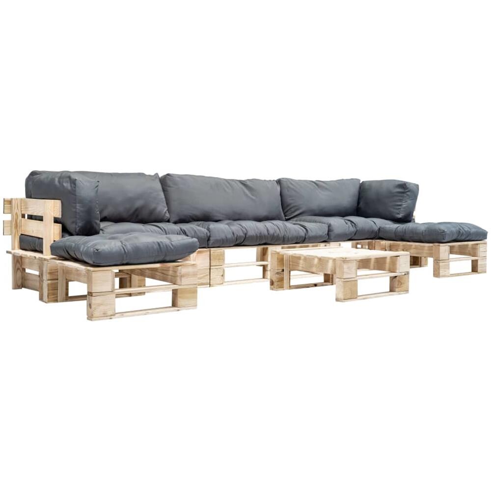 Set Divani Da Giardino Pallet 6pz Con Cuscini Grigi Legno Fsc - Foto 1