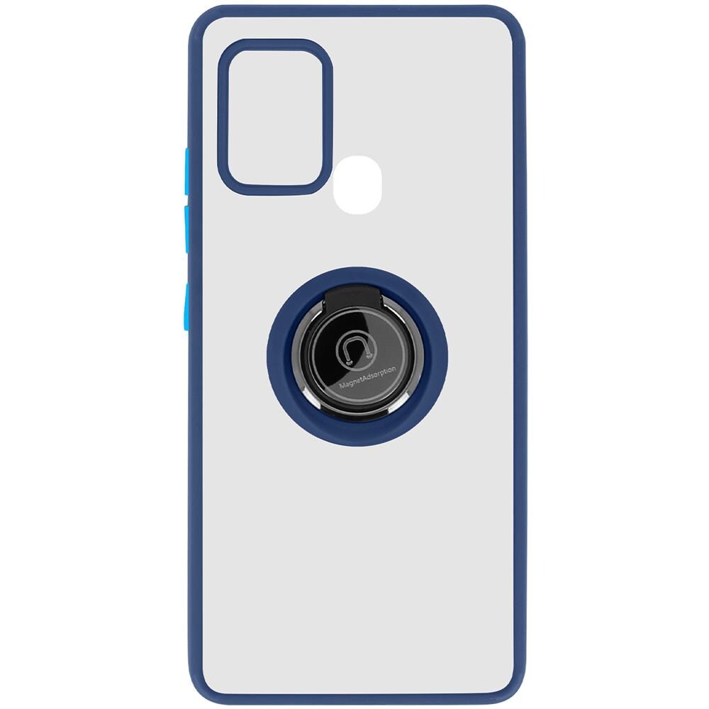 Cover Samsung Galaxy A21s Bimateriale Anello In Metallo Funzione Supporto Blu - Foto 1