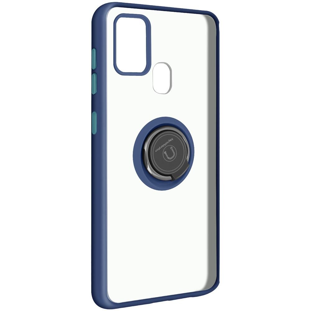 Cover Samsung Galaxy A21s Bimateriale Anello In Metallo Funzione Supporto Blu - Foto 2