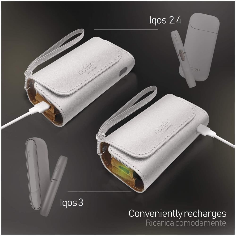 Custodia In Eco-pelle Di Alta Qualità Per Iqos 3/3 Duo / 2.4/2.4 Plus, Astuccio In Tela E Pelle Pu, organizer Iqos, Cover / borsello Sigaretta Elettronica, accessori (argento Luxury) - Foto 2