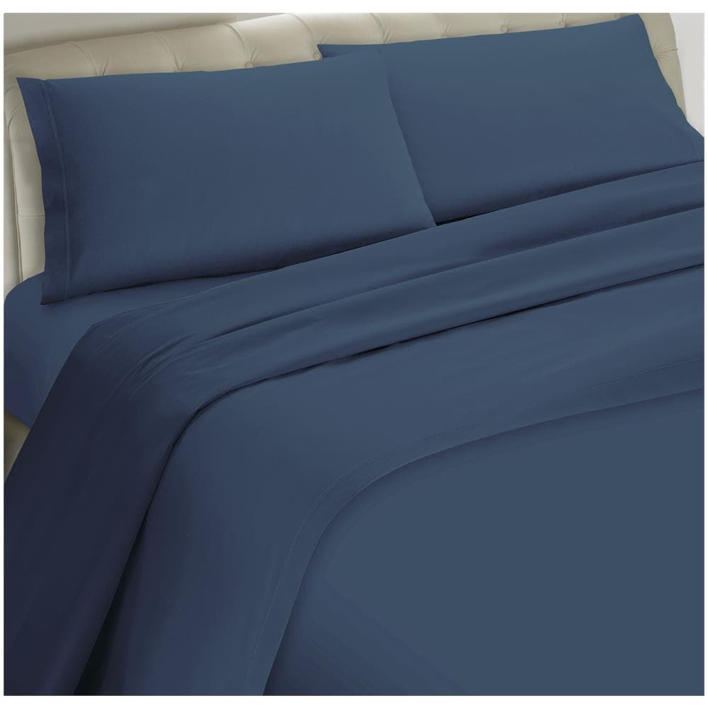 Set Completo Lenzuola 100% Microfibra - Una Piazza E Mezza, Lenzuolo Sopra 180 X 290 Cm, Lenzuolo Sotto 110/120 X 190/200 X 25 Cm, 1 Federa 52 X 82 Cm - Blu - Foto 1