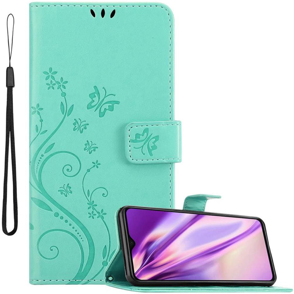 Custodia Compatibile Con Xiaomi Redmi Note 8 Pro In Turchese Fiore - Coperchio Protettivo In Design Floreale Con Chiusura Magnetica, Funzione Stand E Slot Per Carte - Foto 1