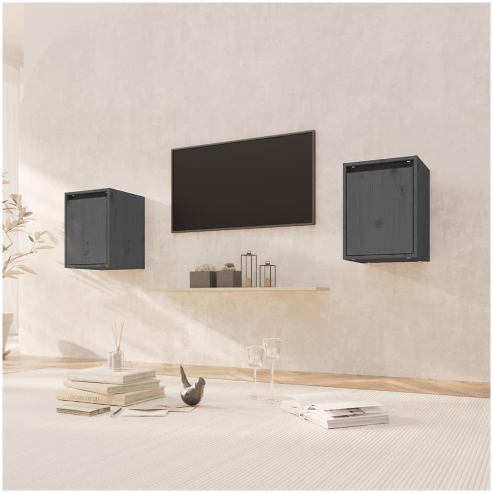 Pensili 2 Pz Grigi 30x30x40 Cm In Legno Massello Di Pino - Foto 1