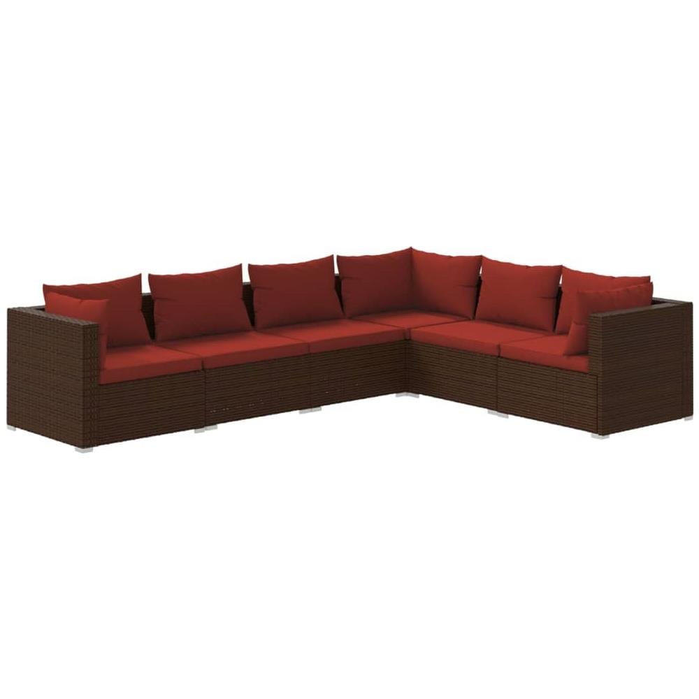 Set Divani Da Giardino 6 Pz Con Cuscini In Polyrattan Marrone - Foto 1