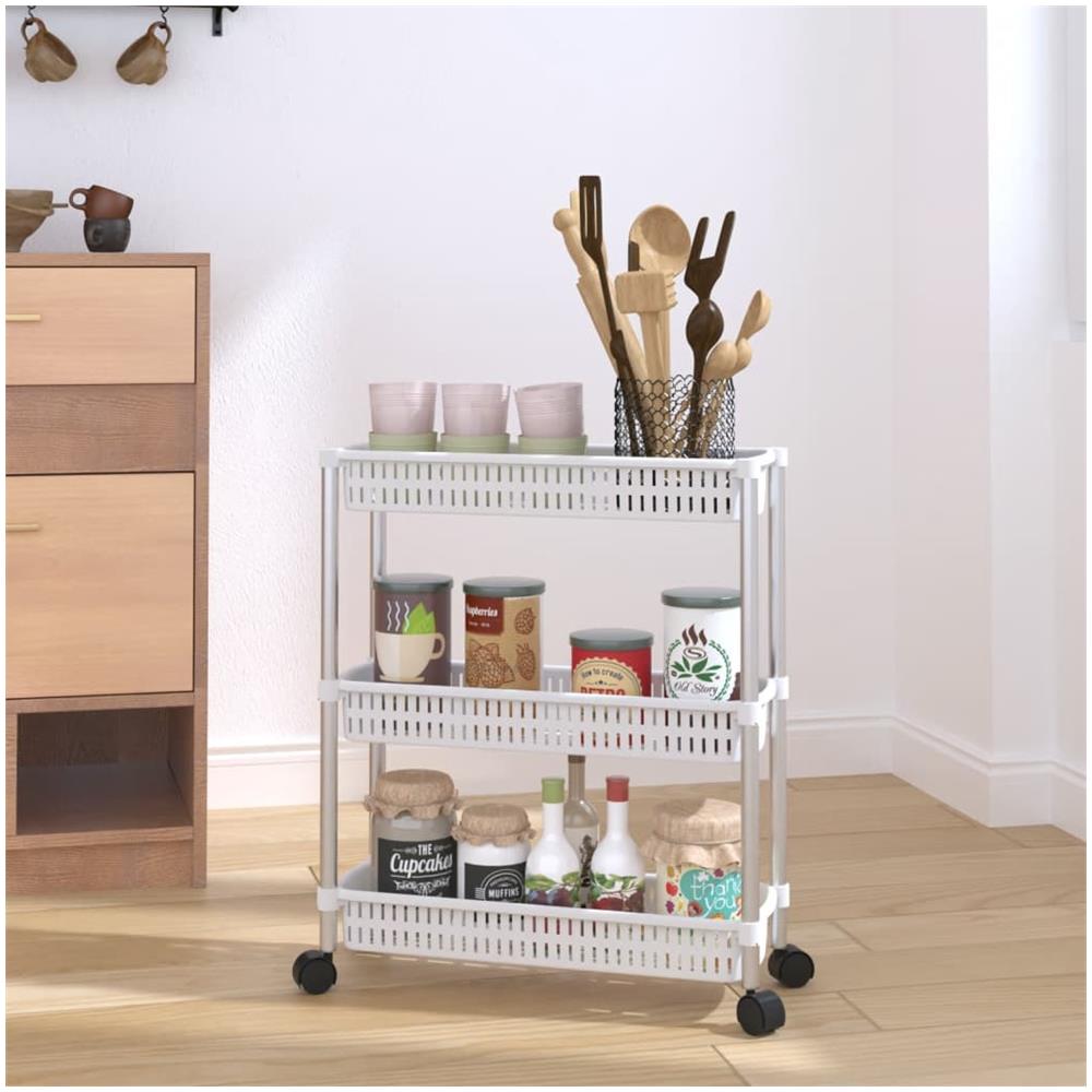 Carrello Portaoggetti A 3 Livelli Argento E Bianco In Alluminio - Foto 1