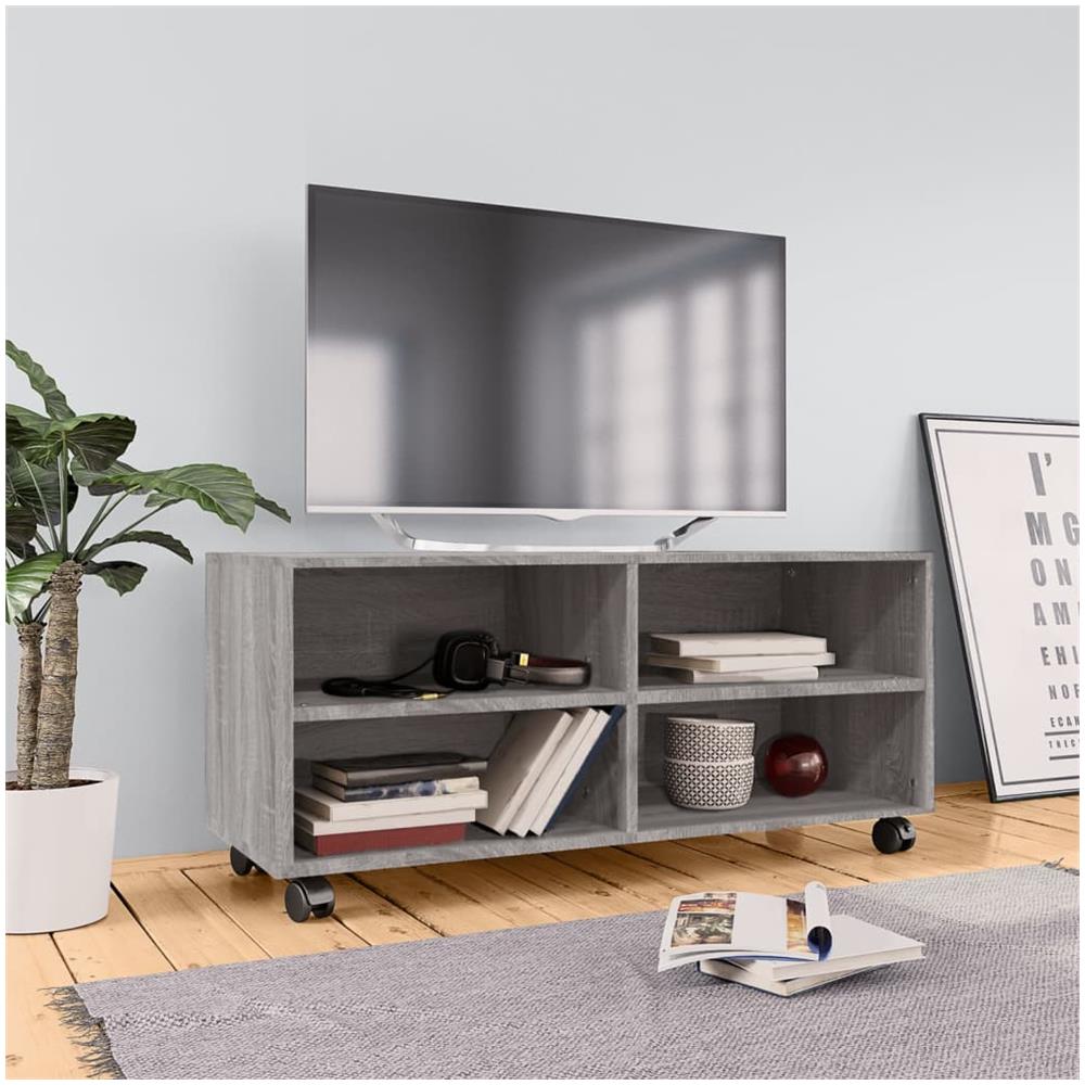 Mobile Tv Con Ruote Grigio Sonoma 90x35x35cm Legno Multistrato - Foto 1