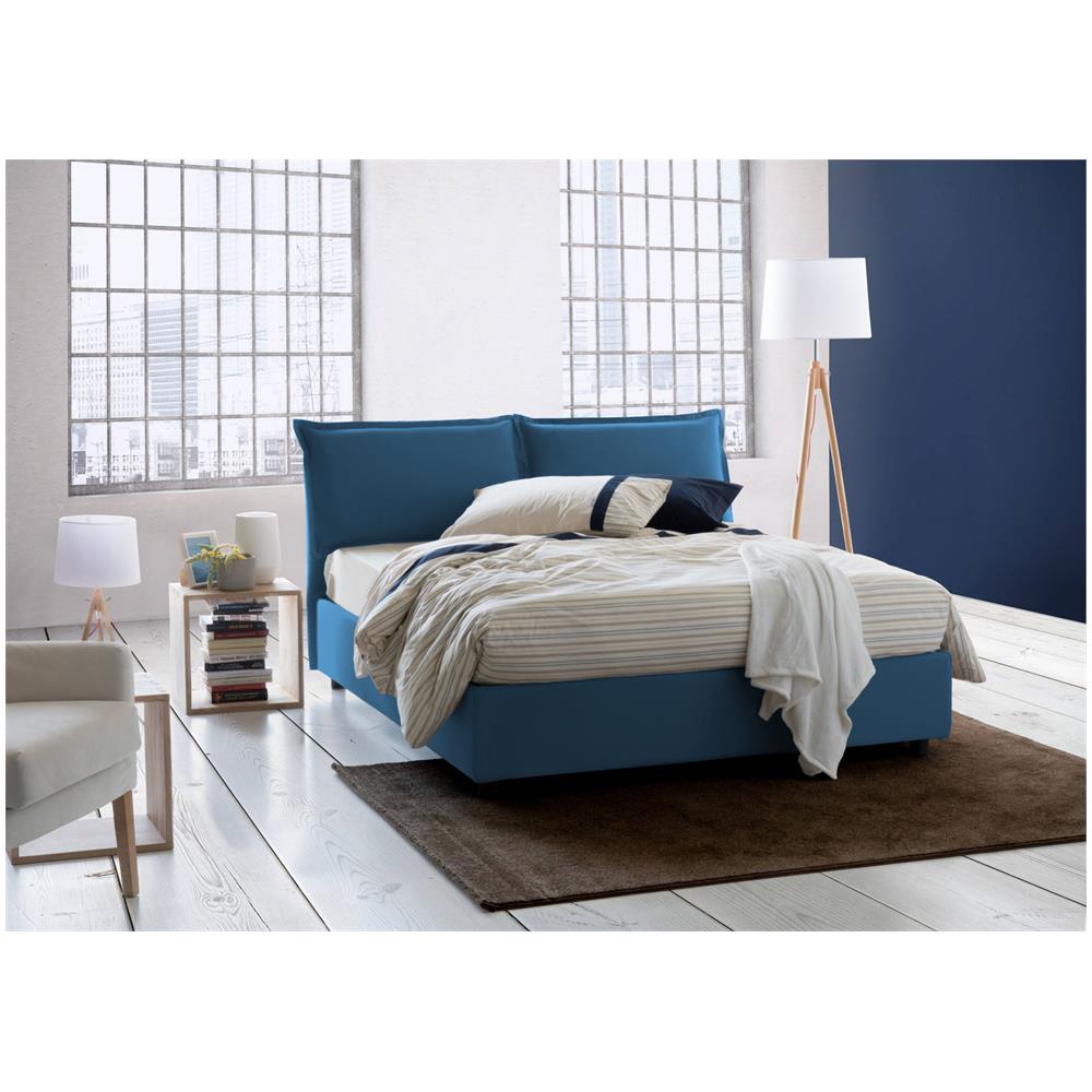 Letto Matrimoniale Teresa, Letto Contenitore Con Rivestimento In Tessuto, 100% Made In Italy, Apertura Frontale, Con Materasso Cm 140x200 Incluso, Blu - Foto 1