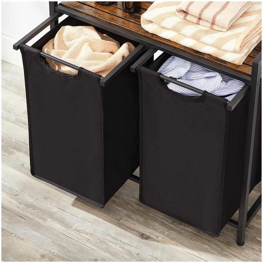 MOBILE BAGNO Valora Cestino Rustico Marrone MDF Telaio in Acciaio - Foto 8