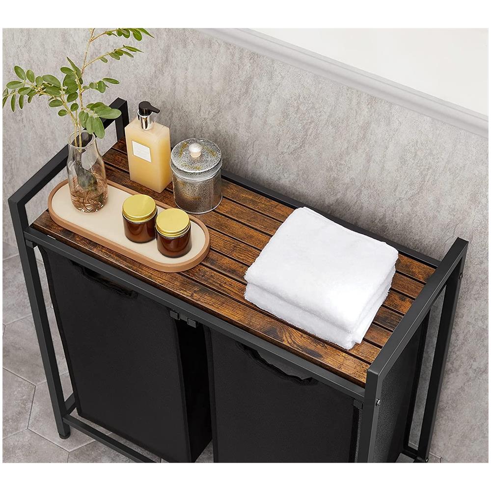 MOBILE BAGNO Valora Cestino Rustico Marrone MDF Telaio in Acciaio - Foto 2