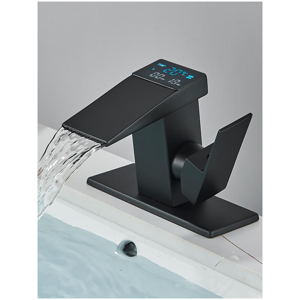 Rubinetto per lavabo da bagno, Blackswan, tipo M292, modello smart nero opaco, con display LCD, dimensioni 13 cm - Foto 2